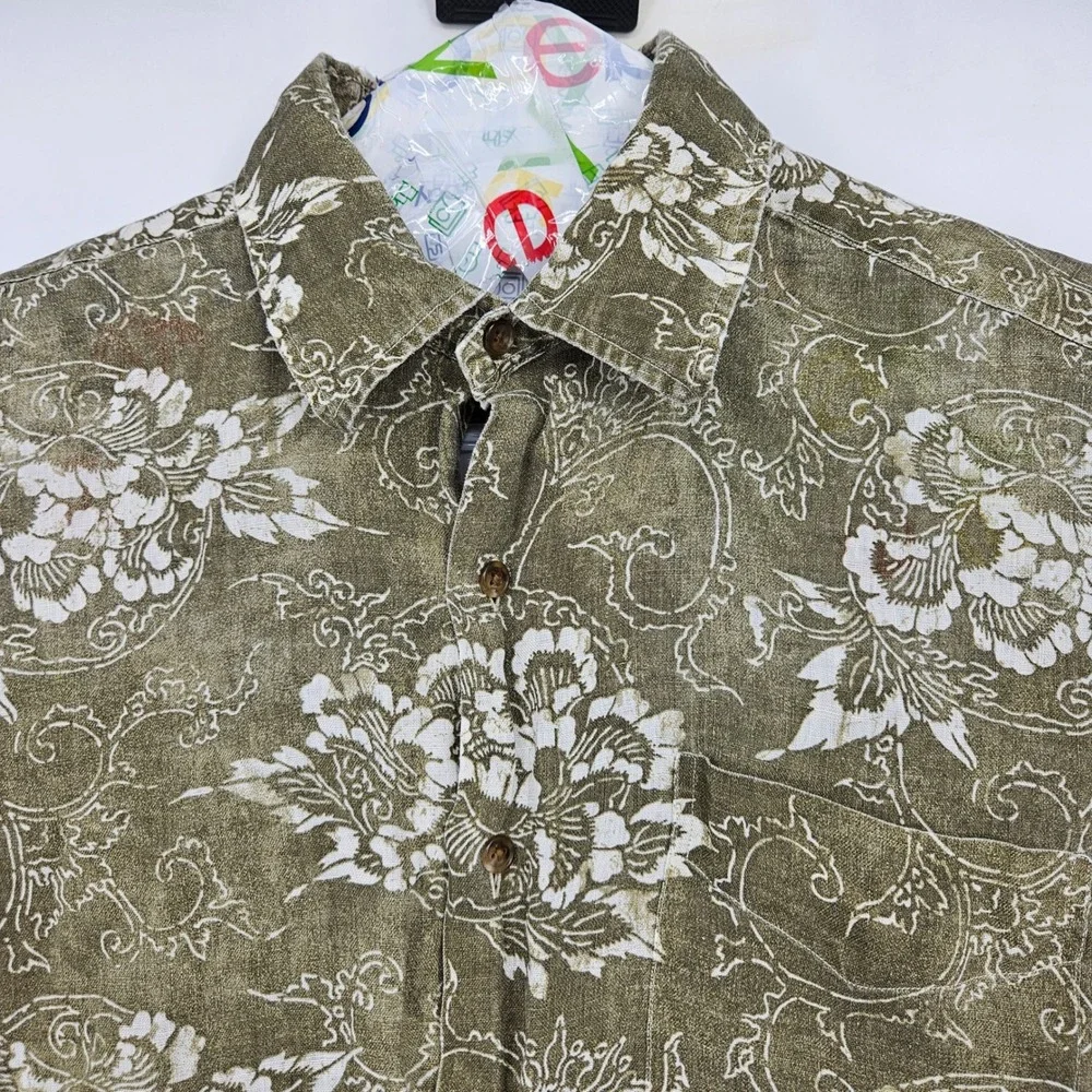Vintage Polo Ralph Lauren Shirt Mens Large Lance Button Up Linen Hawaiian